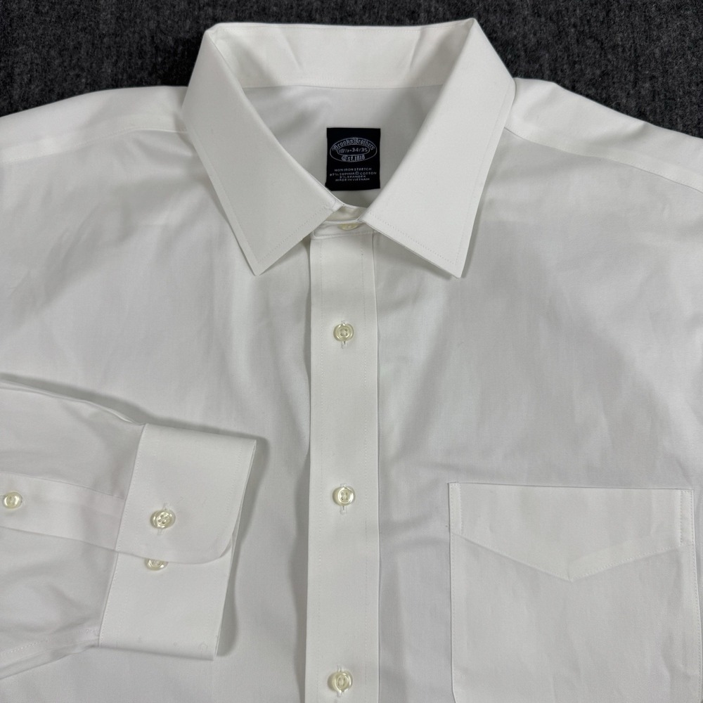 Brooks Brothers Mens 18.5 34/35 White Non Iron Stretch Supima Cotton Dress Shirt
